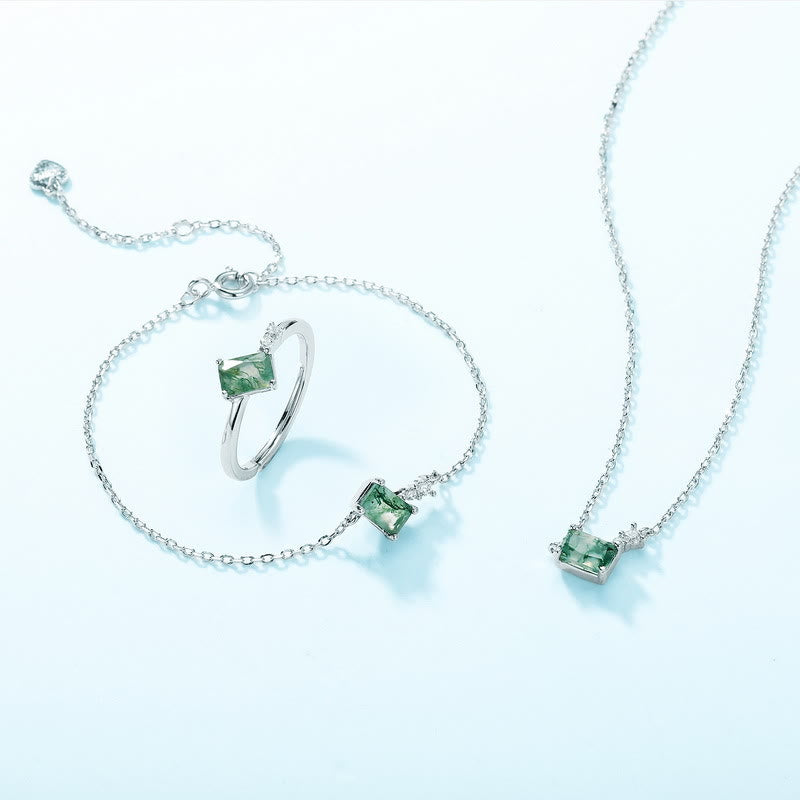 Olivenorma 3Pcs Moss Agate White Zircon Jewelry Set - 3Pcs Jewelry Set - image 0