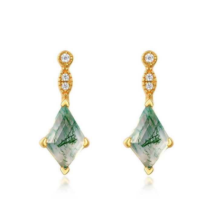 Olivenorma 4Pcs Moss Agate White Zircon Jewelry Set - Earrings - image 16