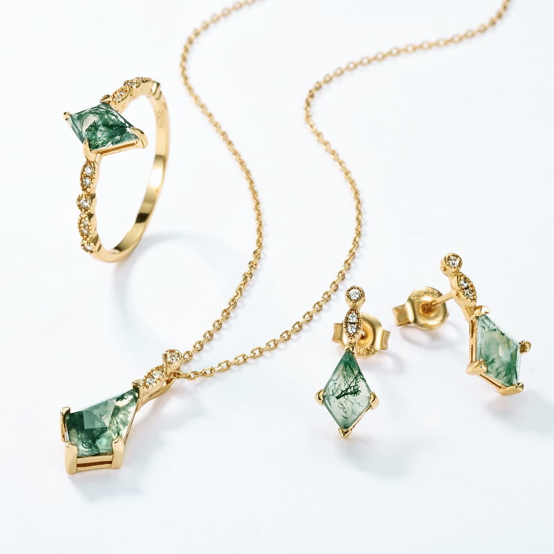 Olivenorma 4Pcs Moss Agate White Zircon Jewelry Set - Jewelry Set - image 0