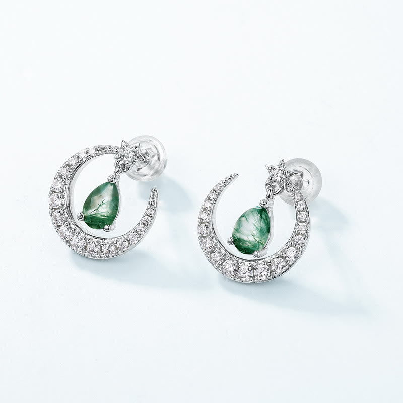 Olivenorma Moss Agate White Zircon Meniscus Design Earrings - image 3