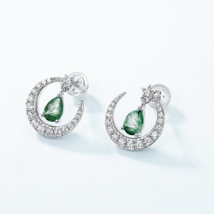 Olivenorma Moss Agate White Zircon Meniscus Design Earrings - image 3