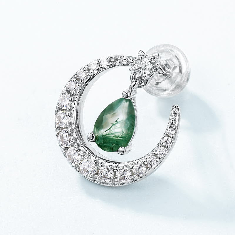 Olivenorma Moss Agate White Zircon Meniscus Design Earrings - image 4