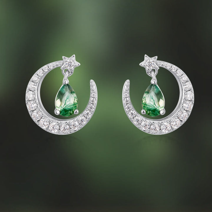 Olivenorma Moss Agate White Zircon Meniscus Design Earrings - image 2