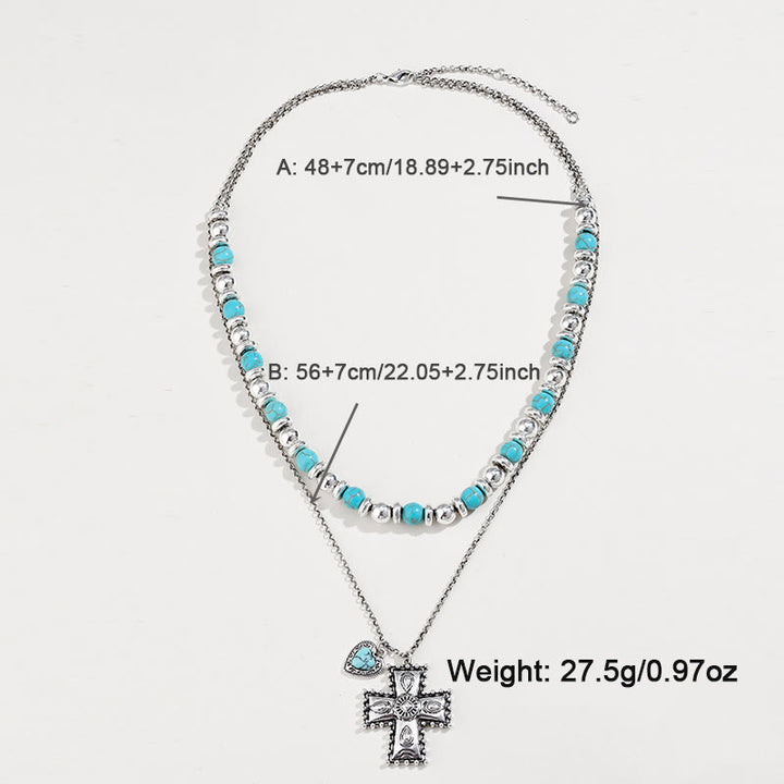 Olivenorma Turquoise Heart Cross Pendant Alloy Jewelry Set - image 2