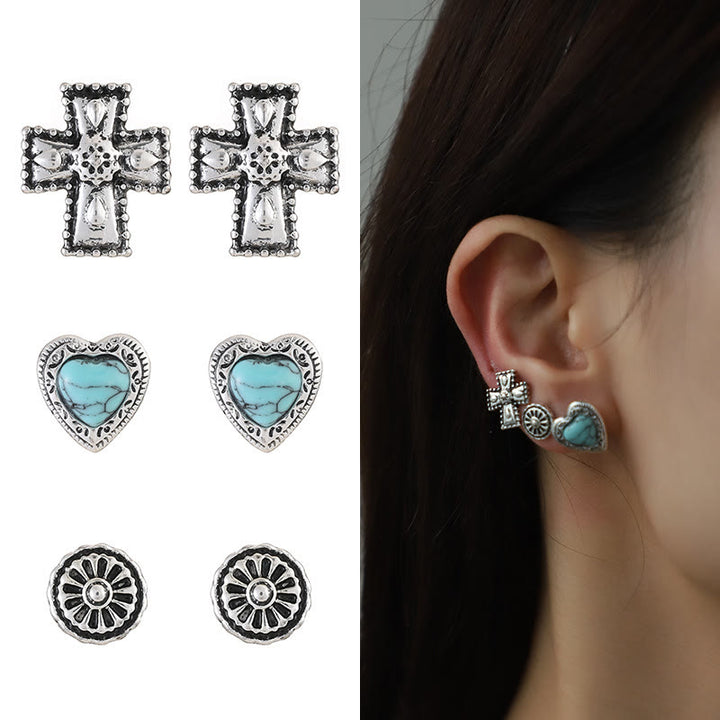 Olivenorma Turquoise Love Cross Earrings Pendant Jewelry Set - 3Pcs Earrings - image 4