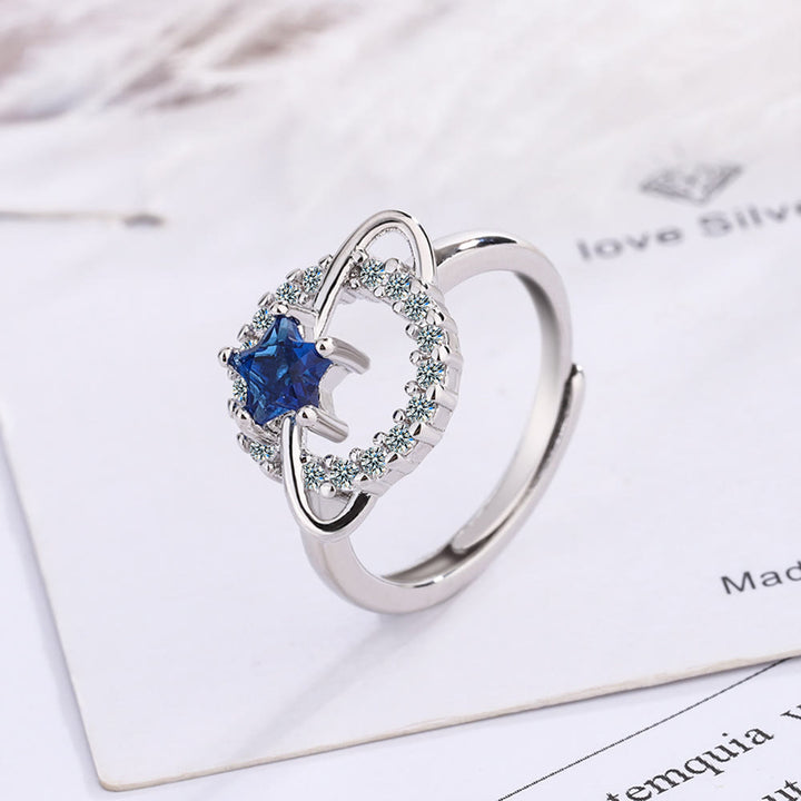 Olivenorma Pentagram Blue Topaz White Zircon Adjustable Ring - image 4