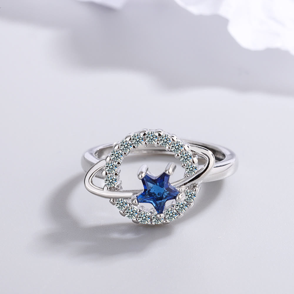 Olivenorma Pentagram Blue Topaz White Zircon Adjustable Ring - image 3