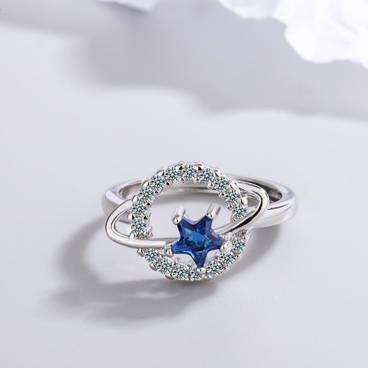Olivenorma Pentagram Blue Topaz White Zircon Adjustable Ring - image 3