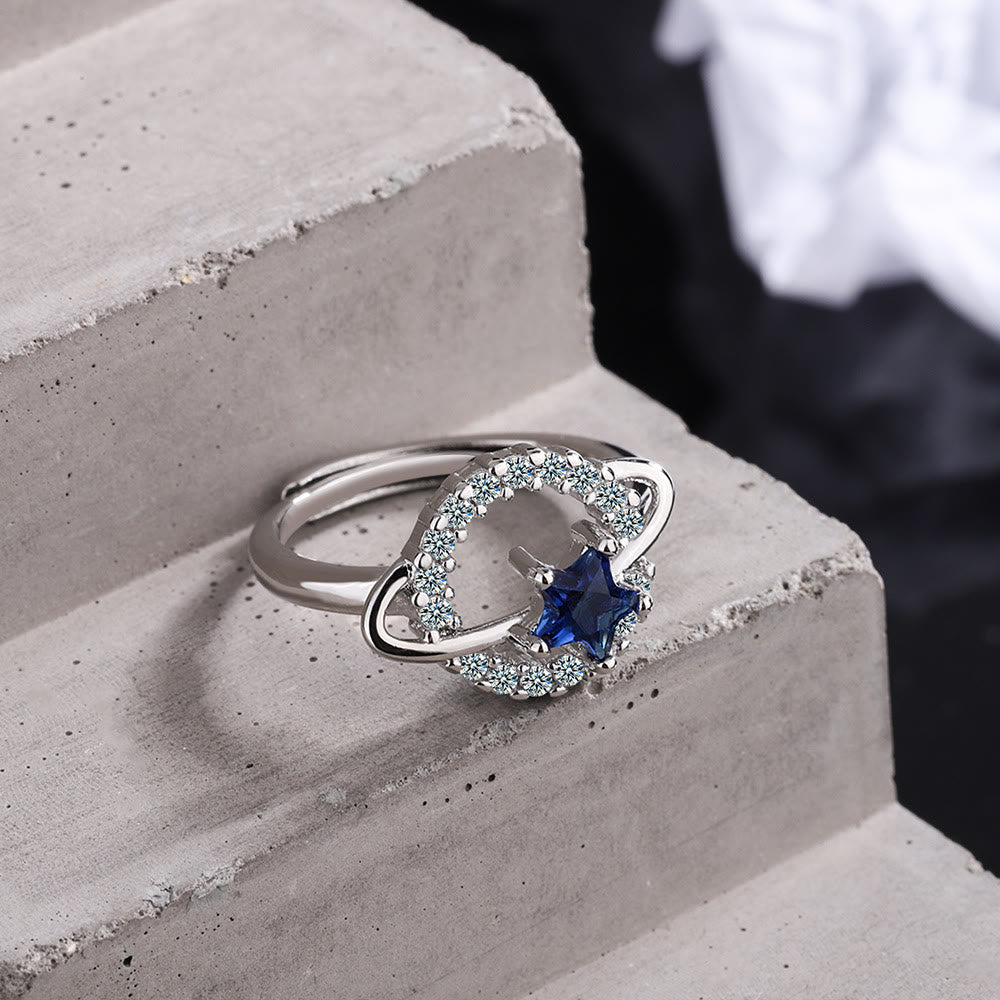 Olivenorma Pentagram Blue Topaz White Zircon Adjustable Ring - Blue Topaz & White Zircon - image 0