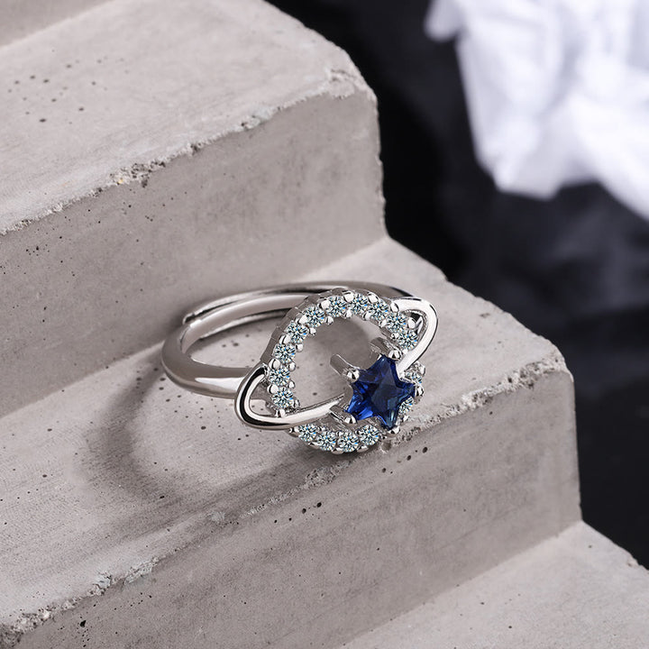 Olivenorma Pentagram Blue Topaz White Zircon Adjustable Ring - Blue Topaz & White Zircon - image 0