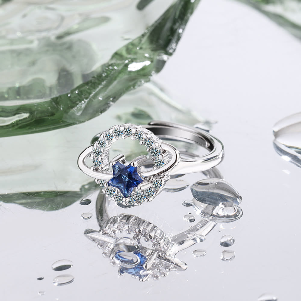 Olivenorma Pentagram Blue Topaz White Zircon Adjustable Ring - image 5