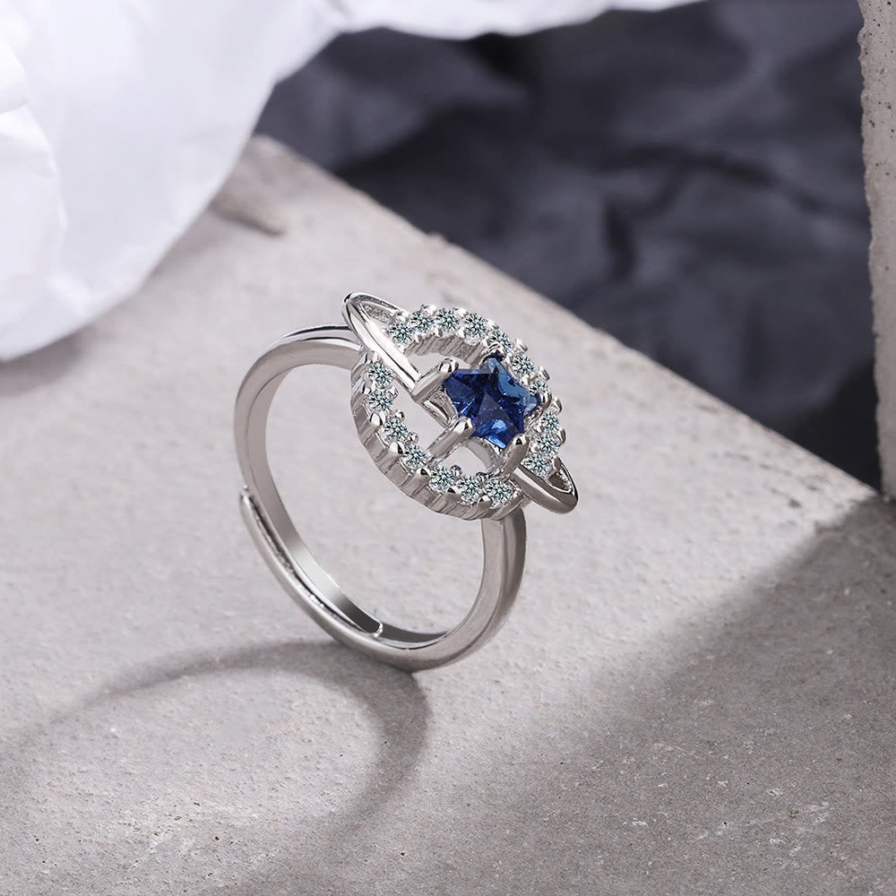 Olivenorma Pentagram Blue Topaz White Zircon Adjustable Ring - image 2