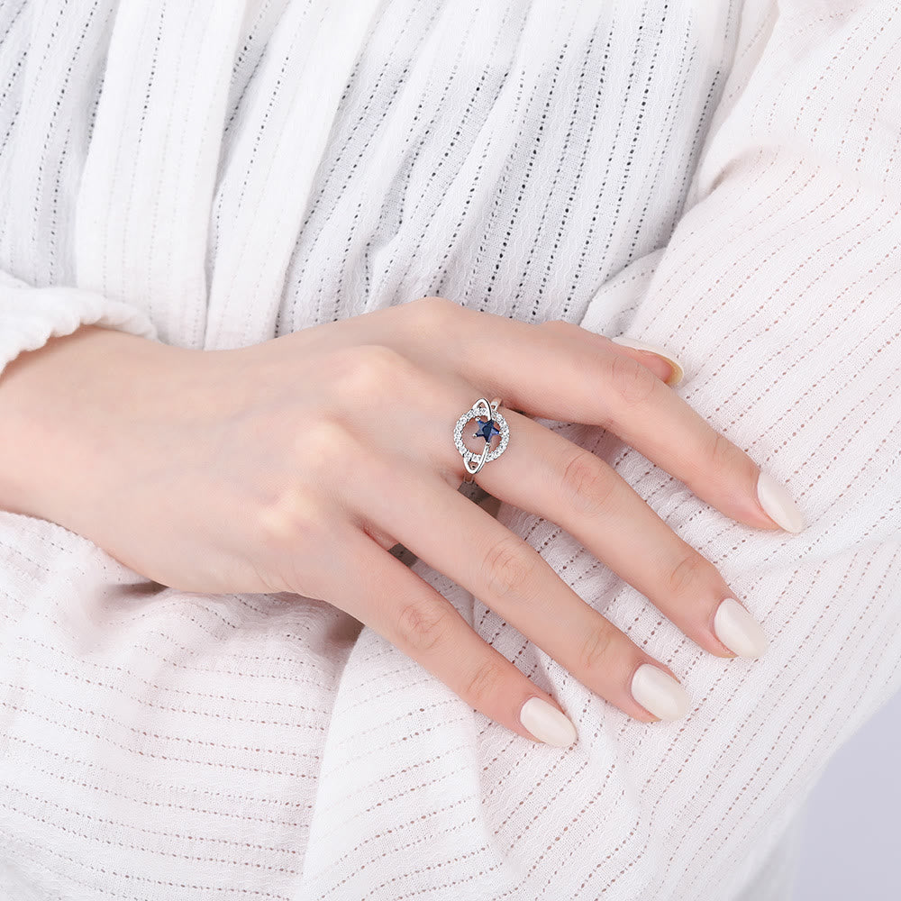 Olivenorma Pentagram Blue Topaz White Zircon Adjustable Ring - image 1
