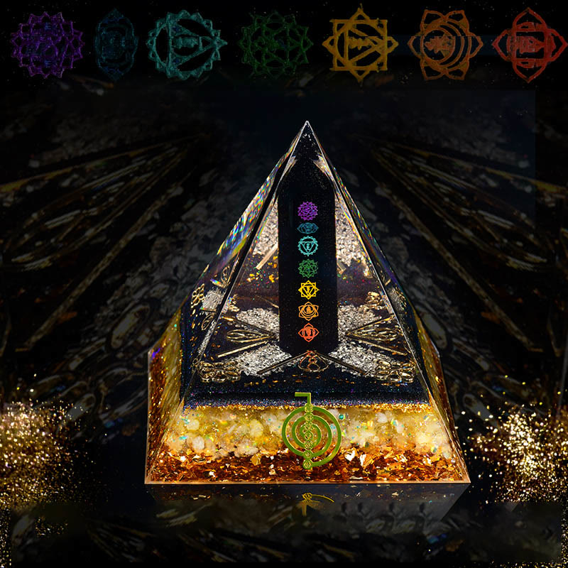Olivenorma Chakra Obsidian Column Metatron's Cube Energy Orgone Pyramid - image 0