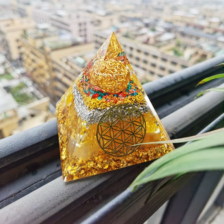 Olivenorma Citrine Flower of Life Orgone Pyramid - 6cm*6cm - image 0