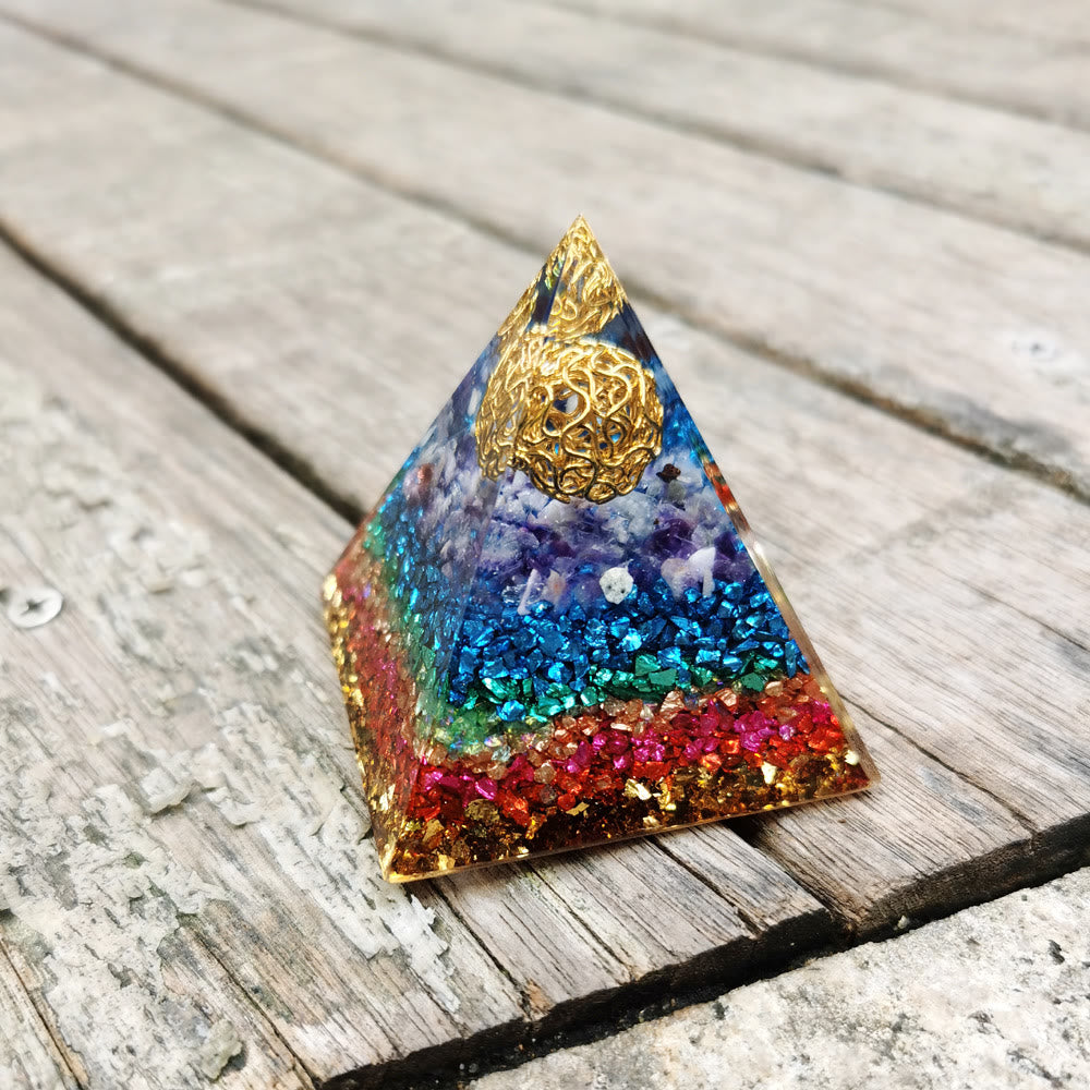 Olivenorma Amethyst Flower of Life Orgone Pyramid - 6cm*6cm - image 0