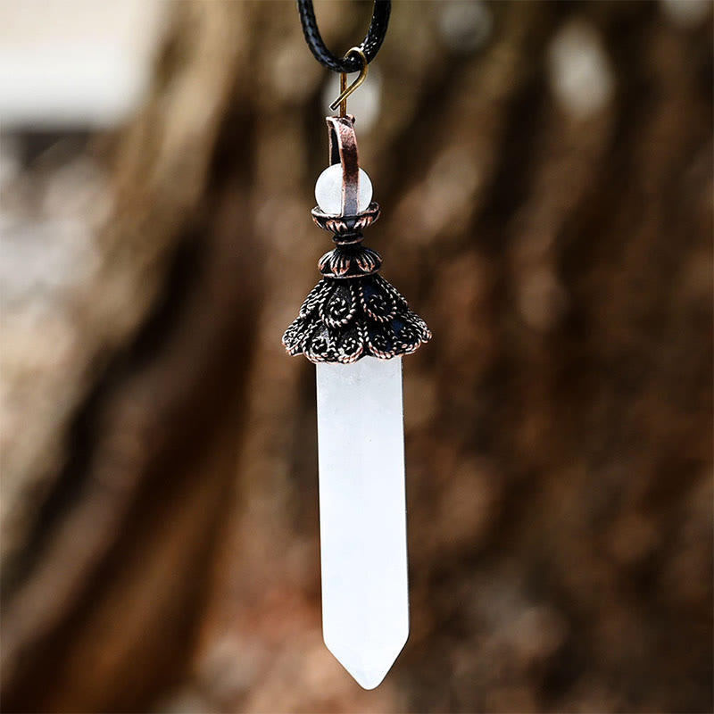 Olivenorma Meditation Hexagonal Natural Crystal Pendant Necklace - Clear quartz - image 1