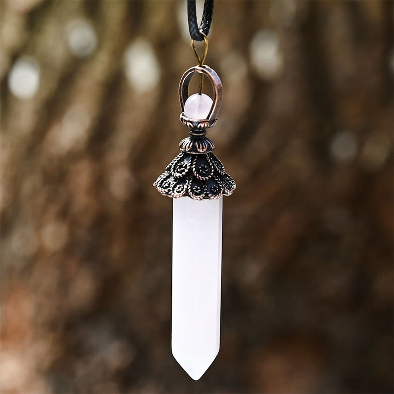 Olivenorma Meditation Hexagonal Natural Crystal Pendant Necklace - Rose Quartz - image 13