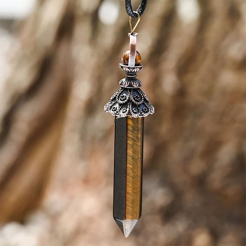 Olivenorma Meditation Hexagonal Natural Crystal Pendant Necklace - Tiger Eye - image 9