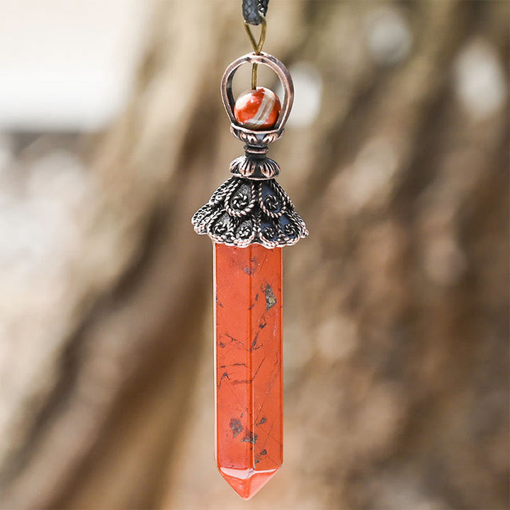 Olivenorma Meditation Hexagonal Natural Crystal Pendant Necklace - Red Jasper - image 11
