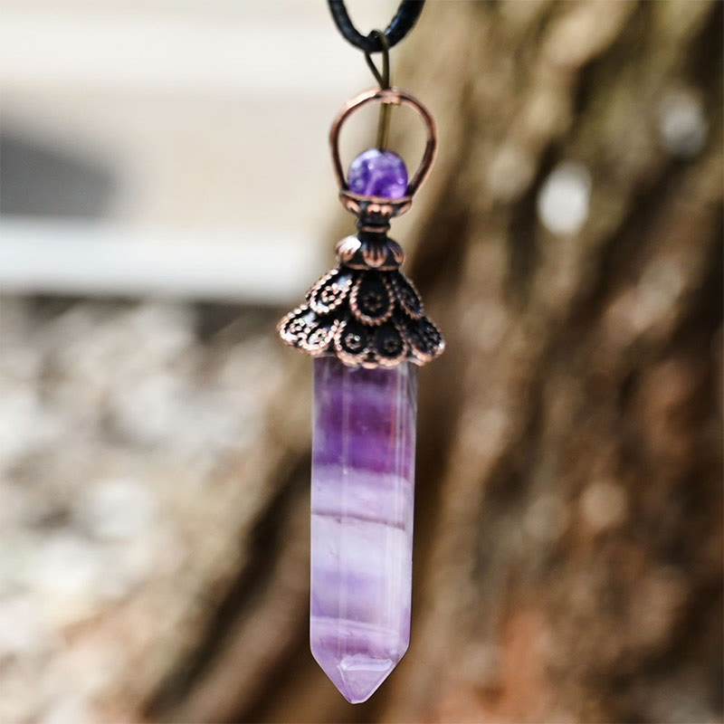 Olivenorma Meditation Hexagonal Natural Crystal Pendant Necklace - Amethyst - image 3