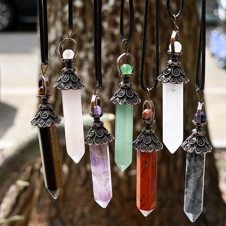 Olivenorma Meditation Hexagonal Natural Crystal Pendant Necklace - image 15