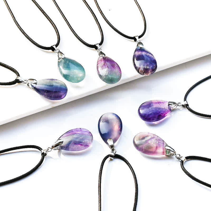 Olivenorma Natural Fluorite Water Drop Pendant Necklace - image 5