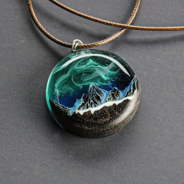 Olivenorma Aurora Borealis Wood Resin Round Pendant Necklace - image 3