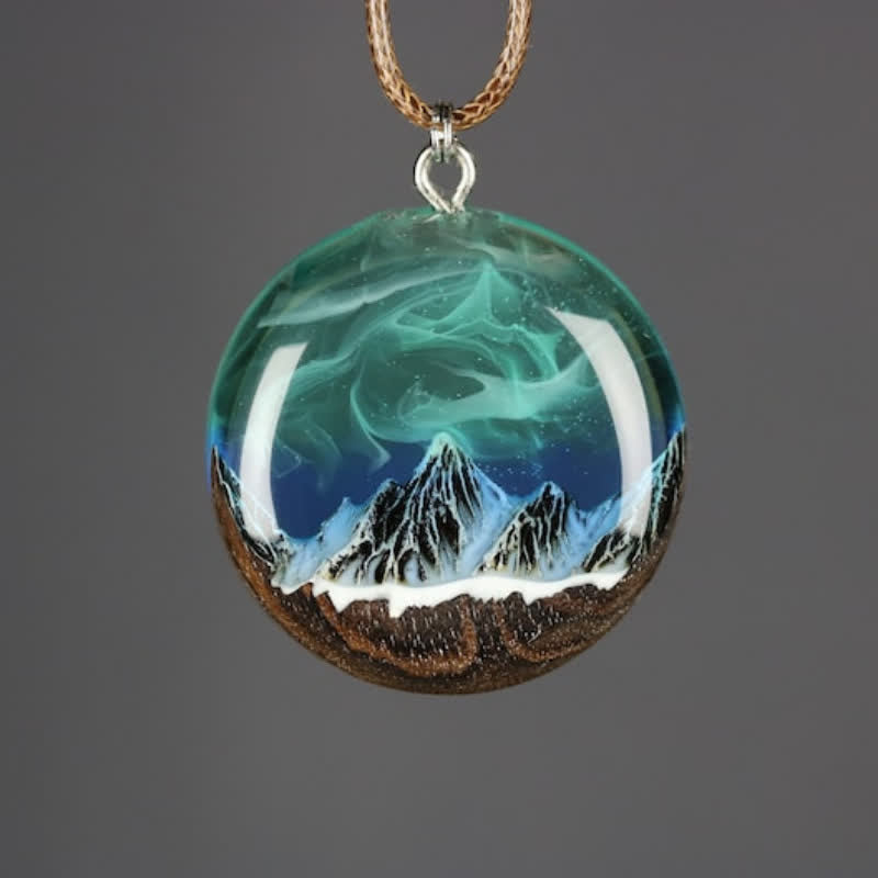Olivenorma Aurora Borealis Wood Resin Round Pendant Necklace - image 2