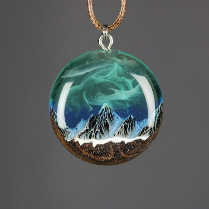 Olivenorma Aurora Borealis Wood Resin Round Pendant Necklace - image 2