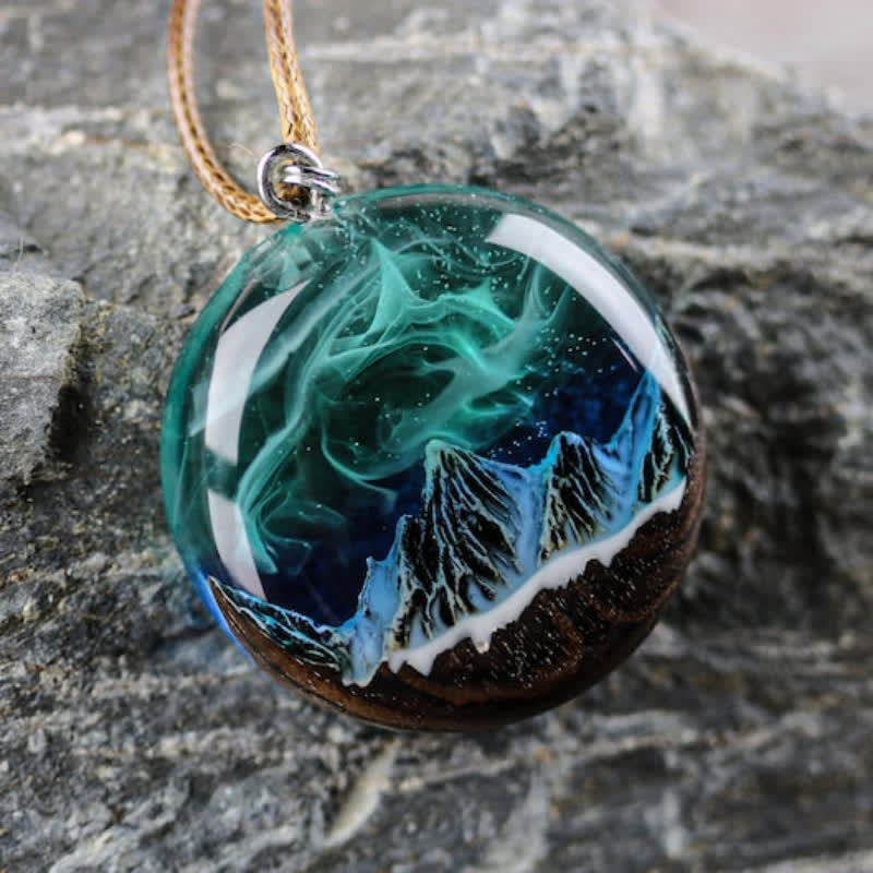 Olivenorma Aurora Borealis Wood Resin Round Pendant Necklace - image 1