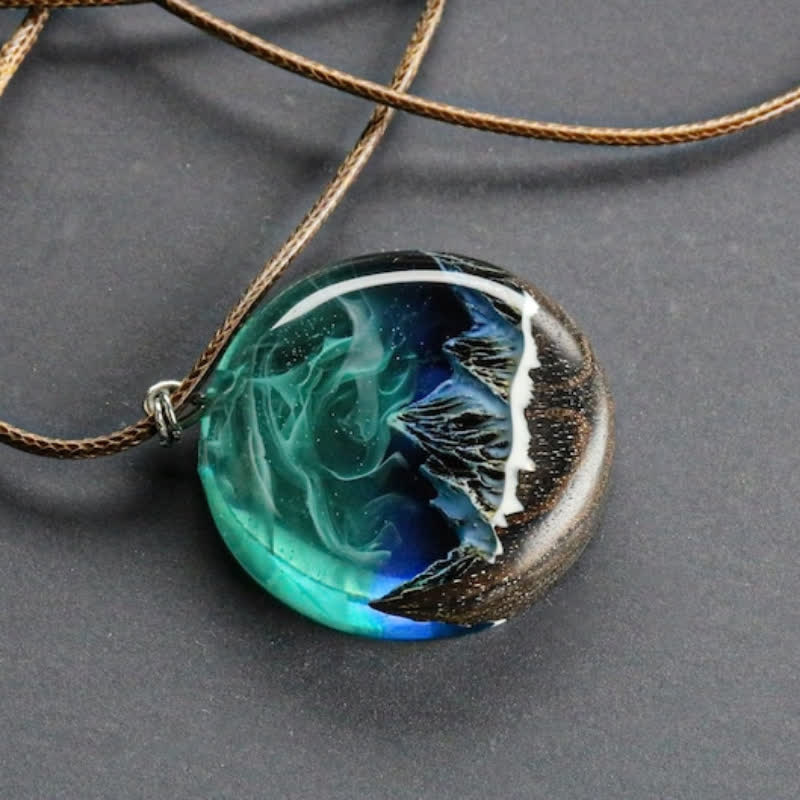 Olivenorma Aurora Borealis Wood Resin Round Pendant Necklace - image 4