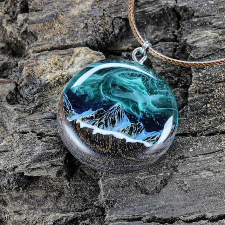 Olivenorma Aurora Borealis Wood Resin Round Pendant Necklace - Necklace - image 0