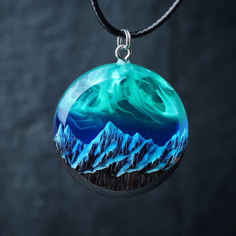 Olivenorma Aurora Borealis Wood Resin Round Pendant Necklace - image 5