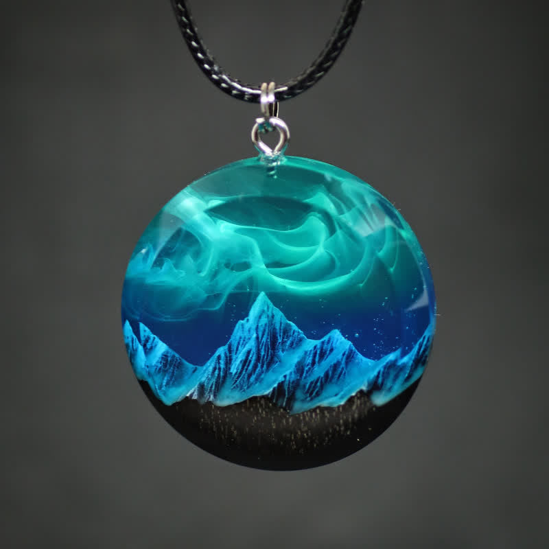 Olivenorma Aurora Borealis Wood Resin Round Pendant Necklace - image 7