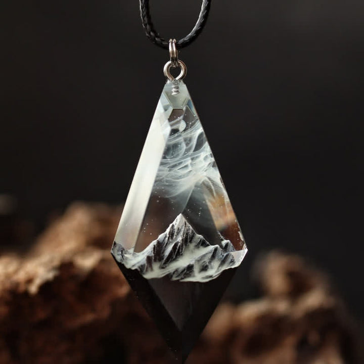 Olivenorma Snow Mountain White Aurora Resin Pendant Necklace - Necklace - image 0