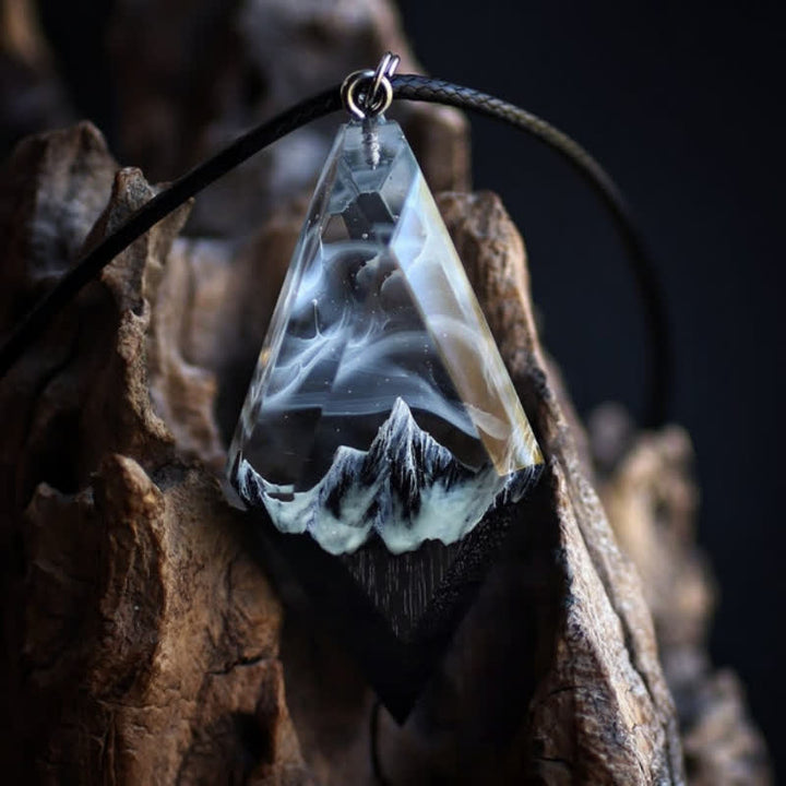 Olivenorma Snow Mountain White Aurora Resin Pendant Necklace - image 1
