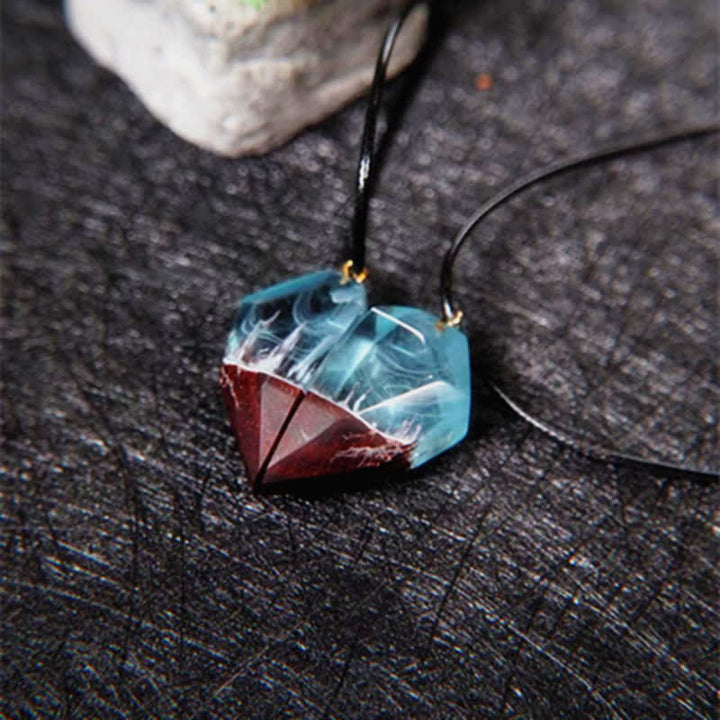 Olivenorma Heart Shape Resin Wood Pendant Necklace Set - Blue - image 0