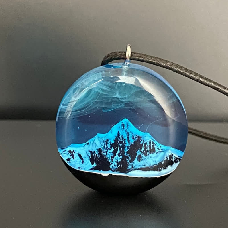 Olivenorma Blue Snow Mountain Resin Round Pendant Necklace - image 3