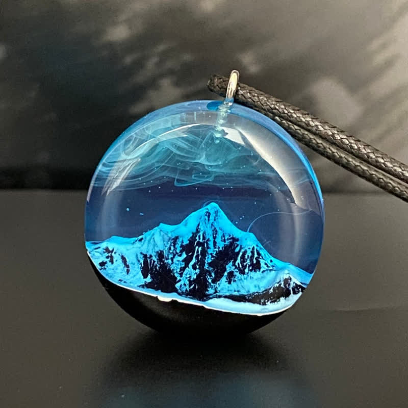 Olivenorma Blue Snow Mountain Resin Round Pendant Necklace - image 7