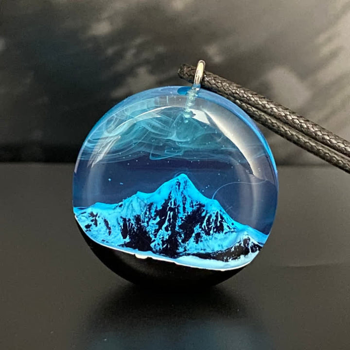 Olivenorma Blue Snow Mountain Resin Round Pendant Necklace - image 7