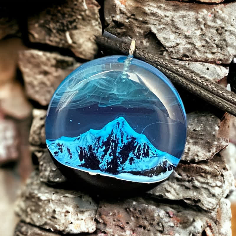 Olivenorma Blue Snow Mountain Resin Round Pendant Necklace - image 4