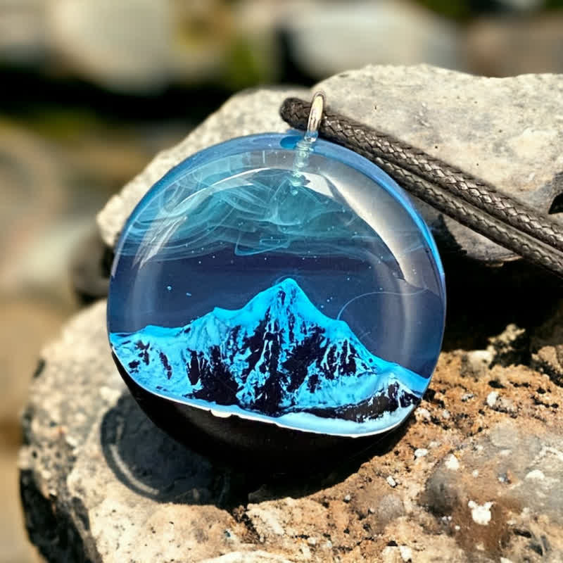 Olivenorma Blue Snow Mountain Resin Round Pendant Necklace - image 6