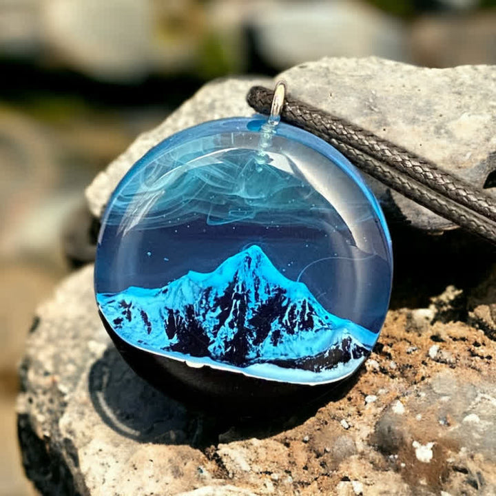 Olivenorma Blue Snow Mountain Resin Round Pendant Necklace - image 6