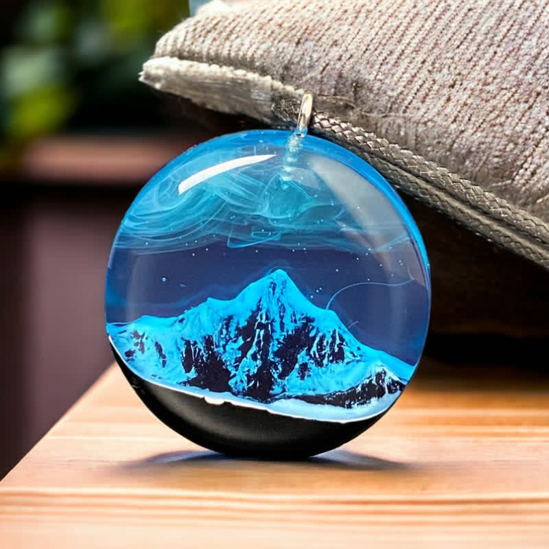 Olivenorma Blue Snow Mountain Resin Round Pendant Necklace - image 5