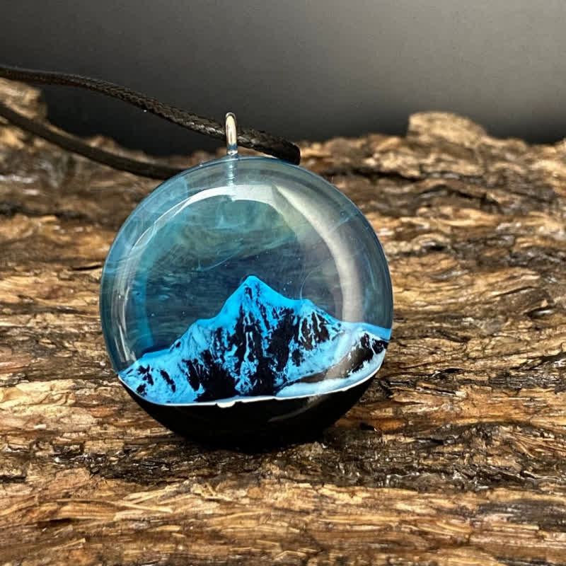 Olivenorma Blue Snow Mountain Resin Round Pendant Necklace - image 8