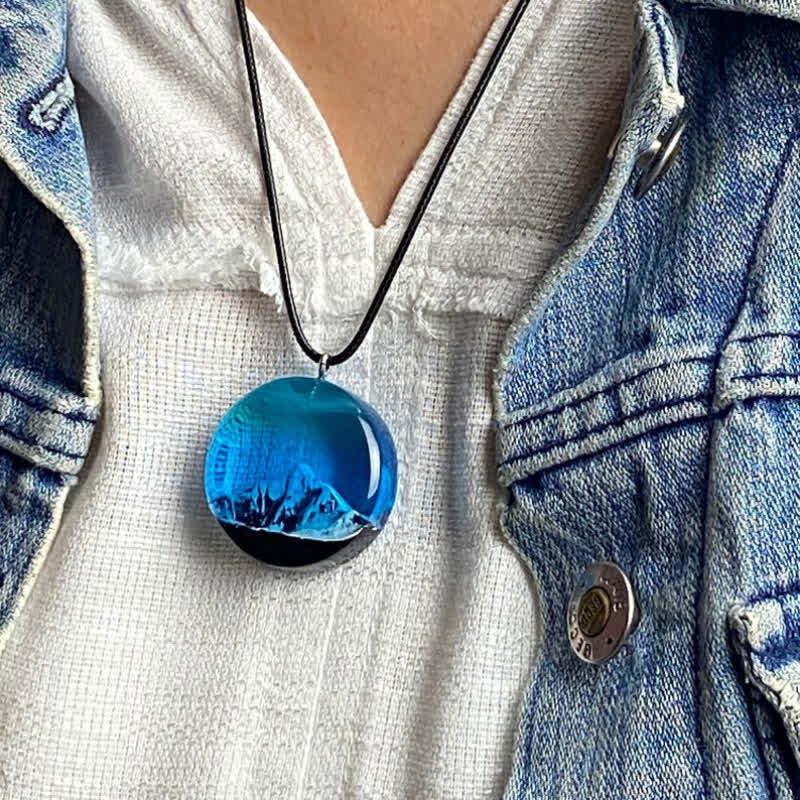 Olivenorma Blue Snow Mountain Resin Round Pendant Necklace - image 1