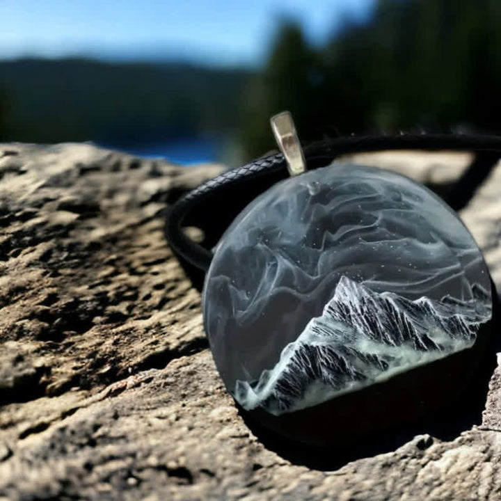 Olivenorma Gray Snow Mountain Aurora Resin Round Pendant Necklace - Necklace - image 0
