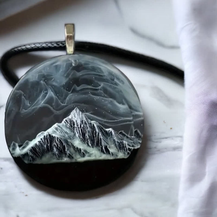 Olivenorma Gray Snow Mountain Aurora Resin Round Pendant Necklace - image 4