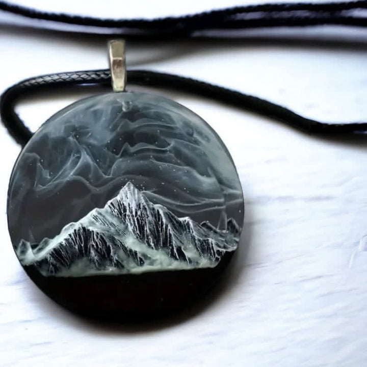 Olivenorma Gray Snow Mountain Aurora Resin Round Pendant Necklace - image 2